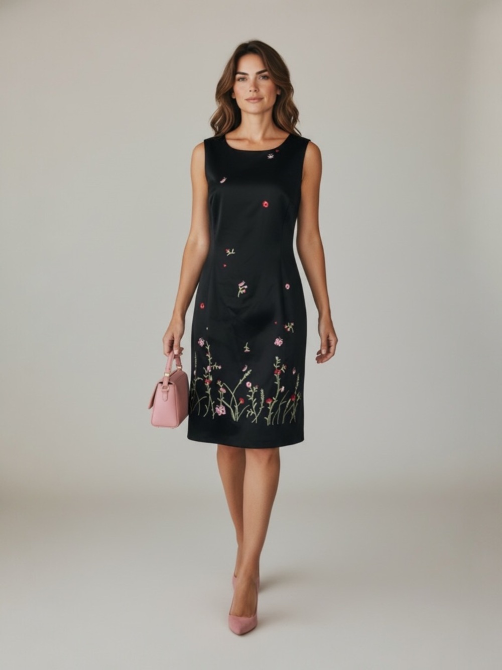 Sag Harbor Black Sheath Dress Floral Embroidered Women’s Size 16 Classic
